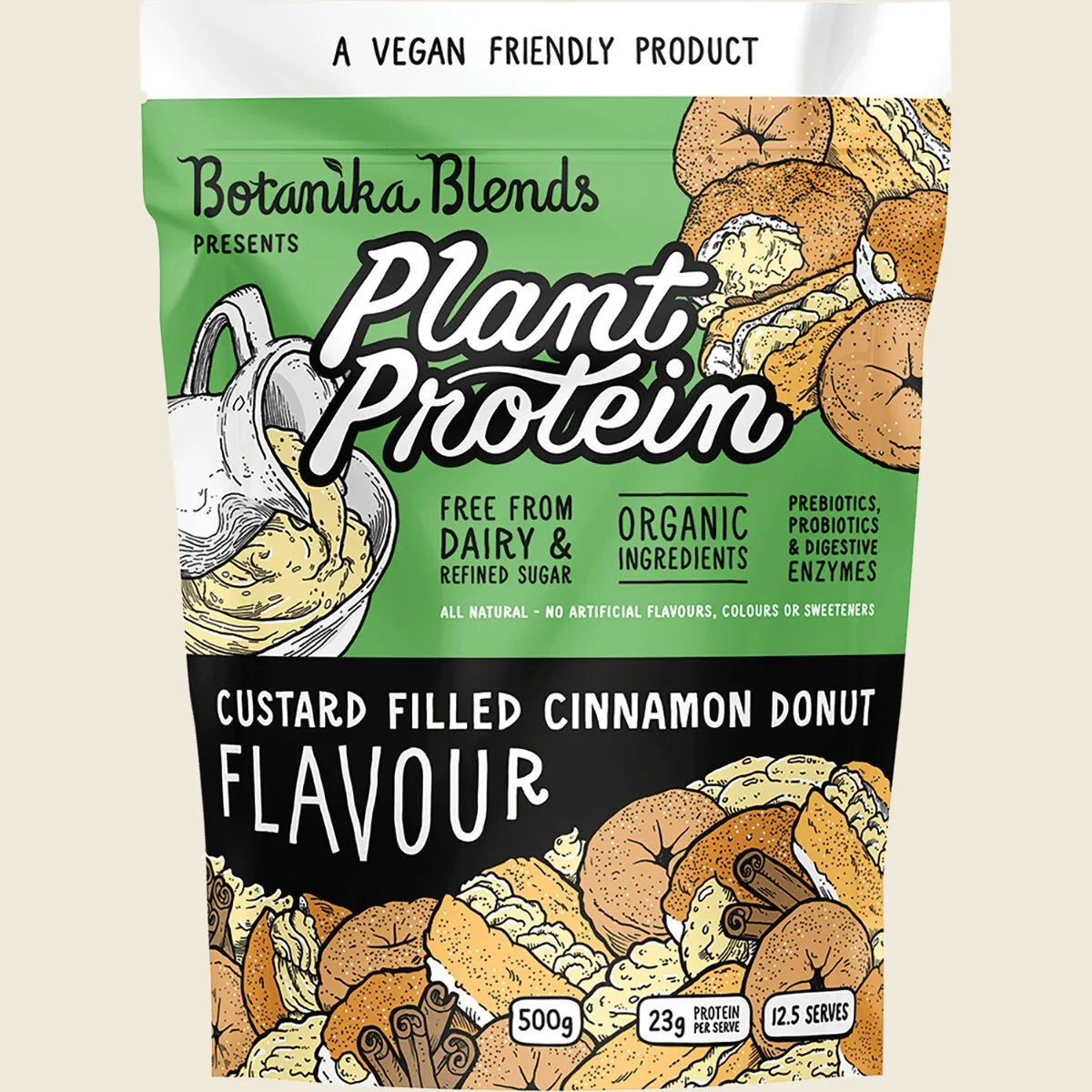 Plant Protein Custard Filled Cinnamon Donut 500g