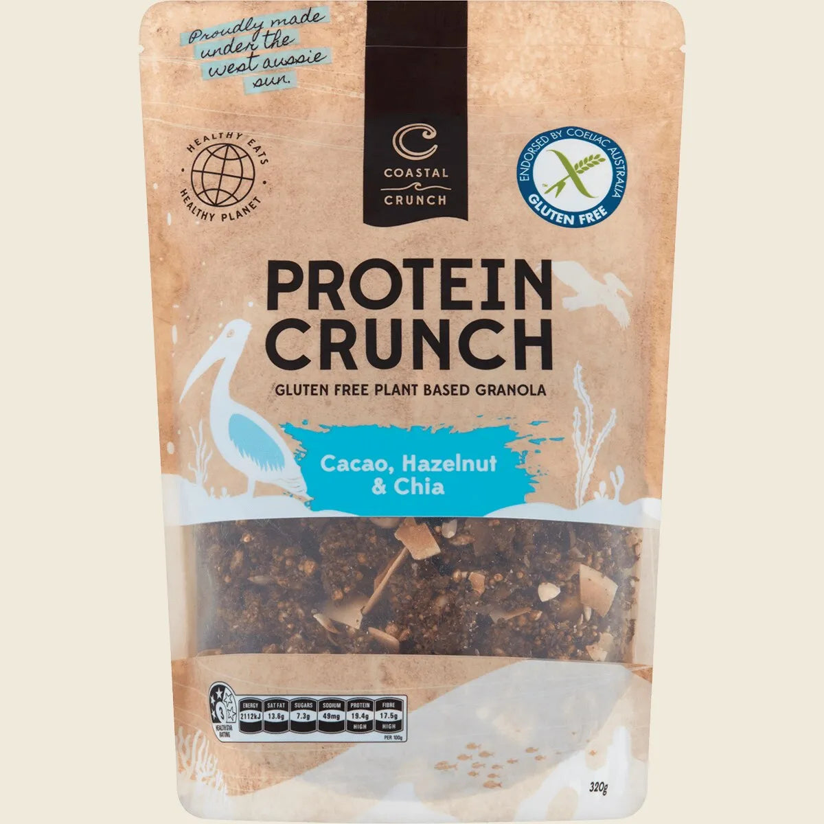 Coastal Crunch Gluten Free Protein Crunch Cacao, Hazelnut & Chia 320g