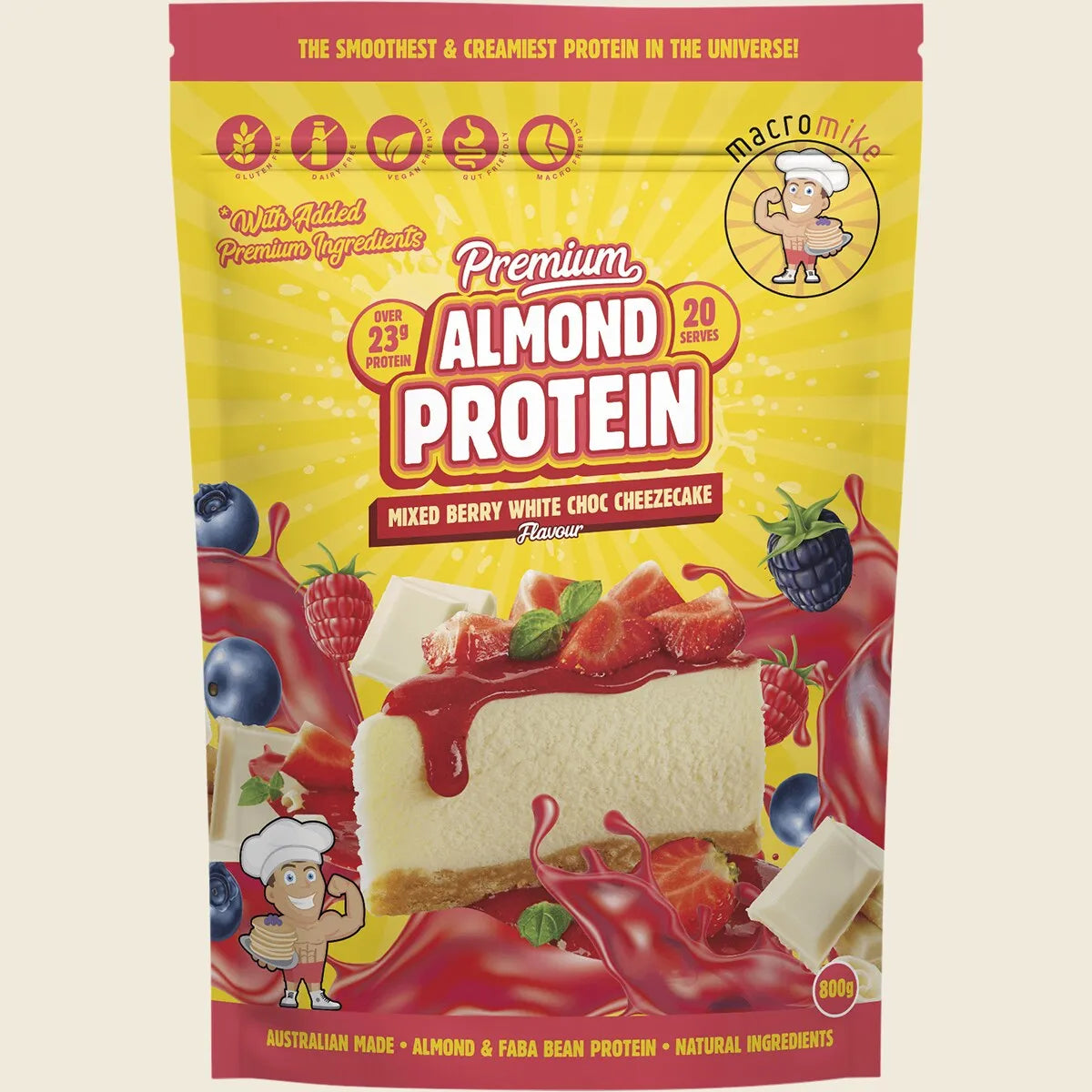 Premium Almond Protein Berry White Choc Cheezecake 800g