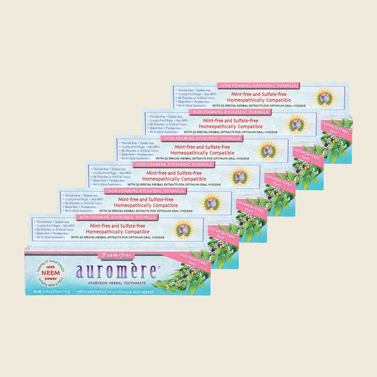 Auromere Toothpaste Ayurvedic Cardamom Fennel Fluoride Free 6x117g