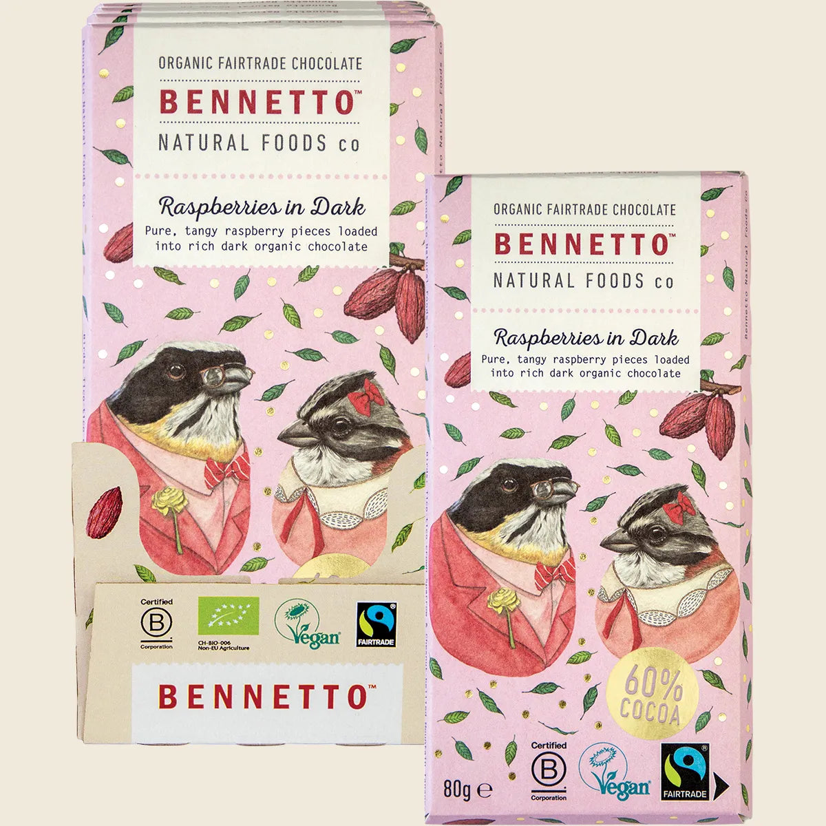 Organic Dark Chocolate Raspberries In Dark 12x80g