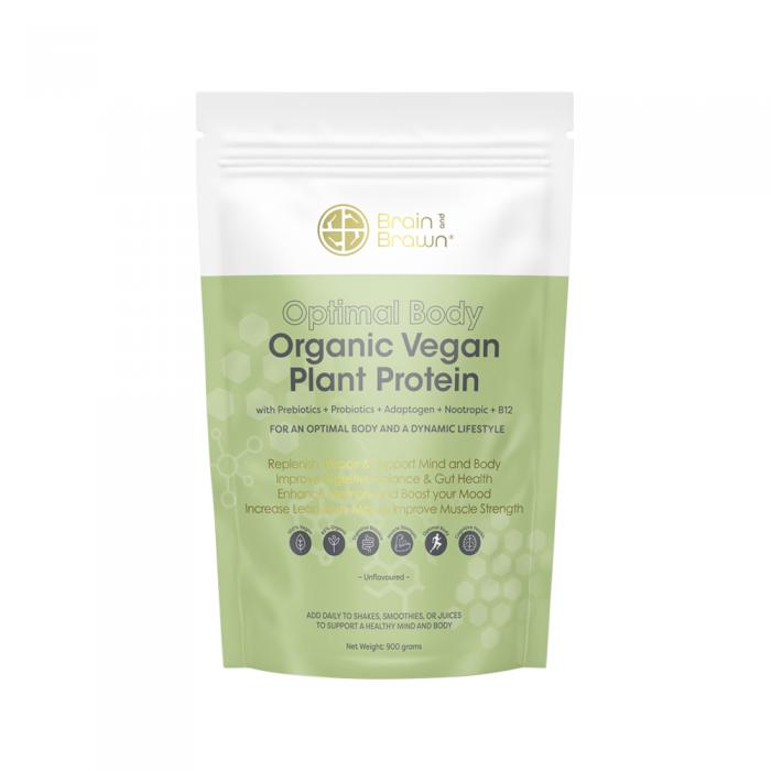 Brain And Brawn Optimal Body Organic Vegan Plant Protein Unflavoured 900g