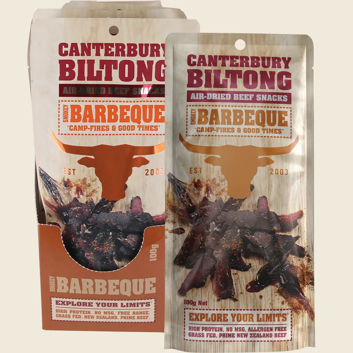 Canterbury Biltong Grass Fed Smokey Barbeque 10x100g