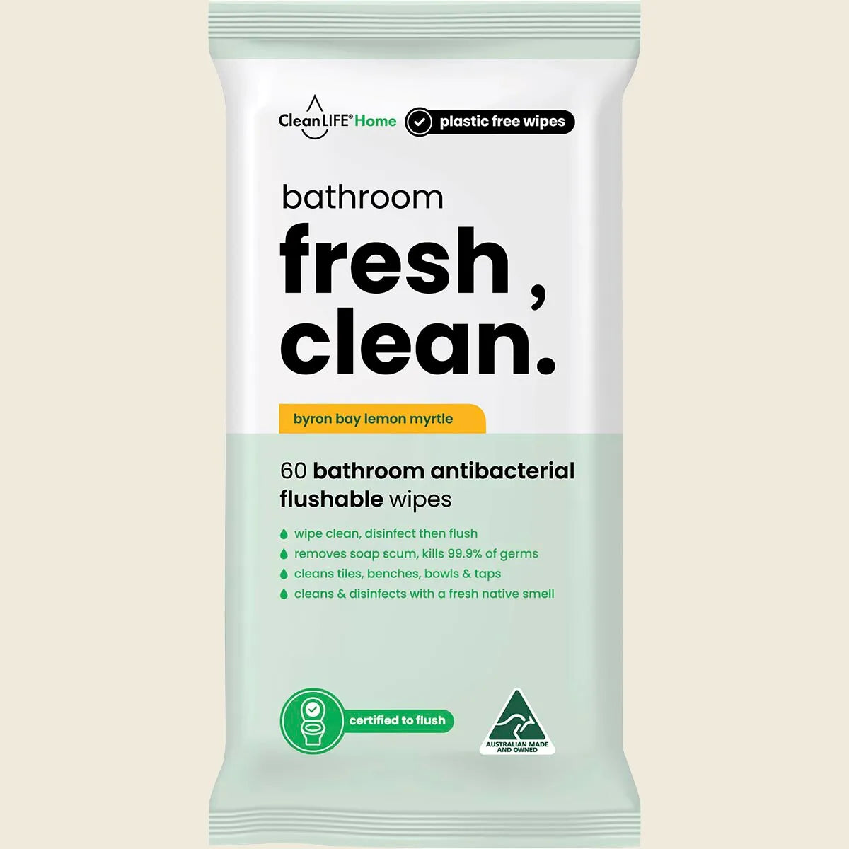 Cleanlife Bathroom Fresh Clean Flushable Plastic Free Wipes 60pk