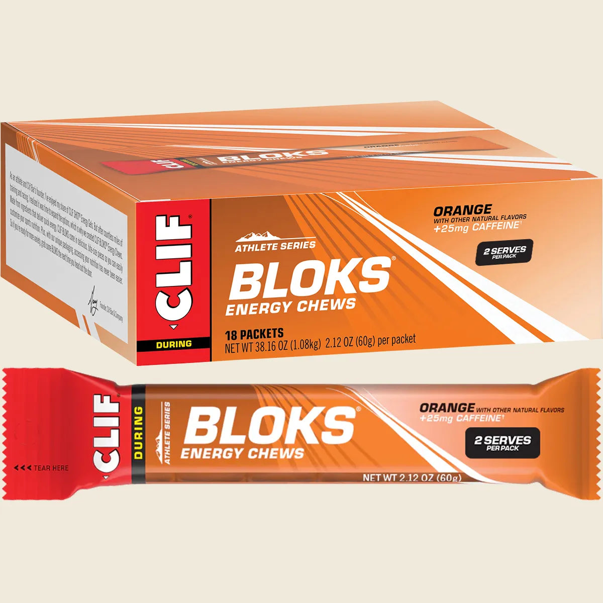 Clif Bloks Energy Chews Orange 25mg Caffeine 18x60g