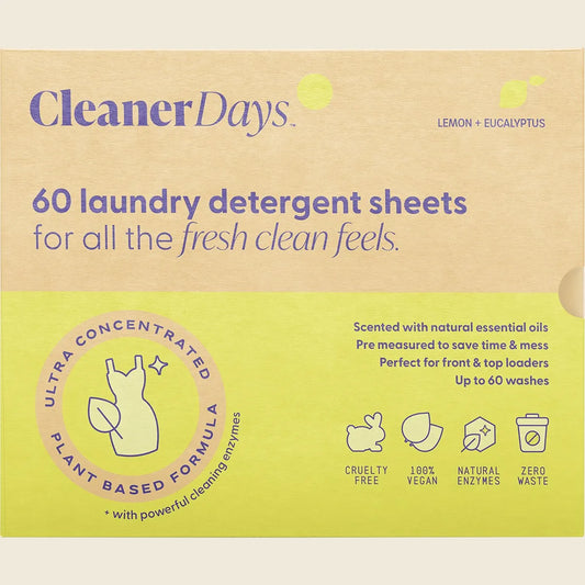 Cleaner Days Laundry Detergent Sheets Lemon + Eucalyptus 60pcs