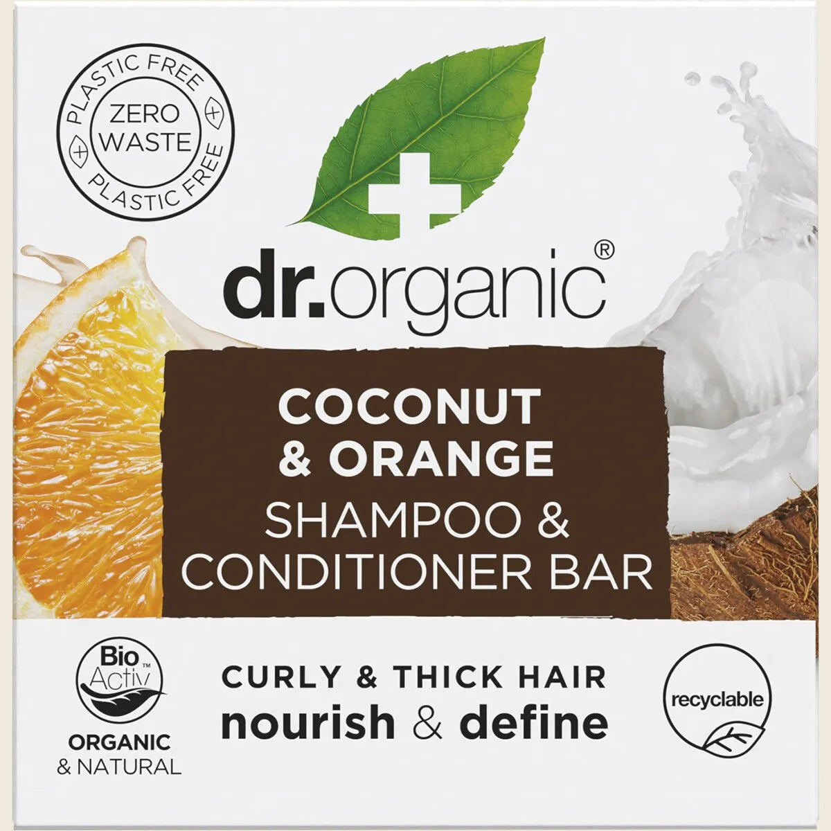 Dr. Organic Shampoo & Conditioner Bar Coconut Orange Curly & Thick 75g