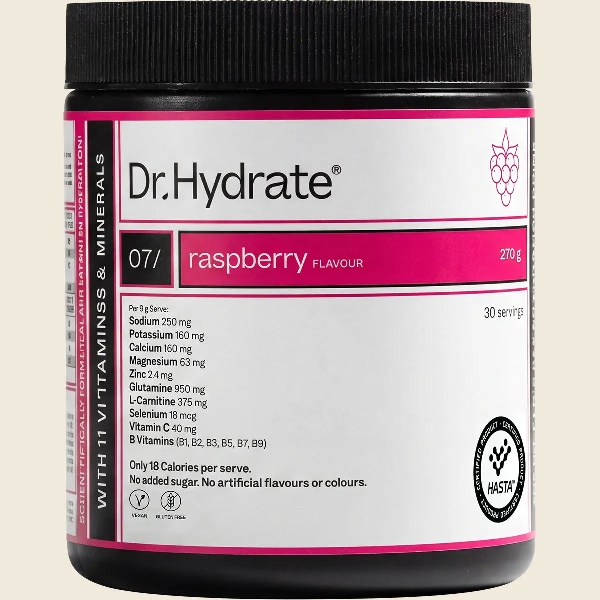 Dr Hydrate All-In-One Hydration Drink Hasta Cert Raspberry 270g