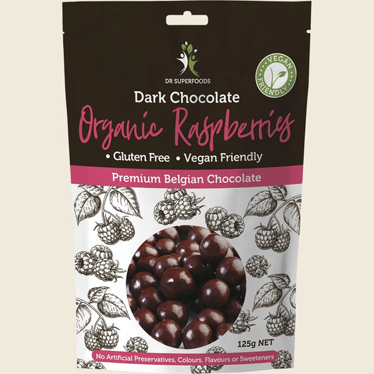 Raspberries Organic Dark Chocolate 125g