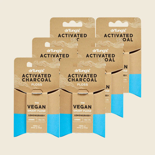 Dr Tung's Smart Vegan Dental Floss Activated Charcoal Lemongrass 6x27m