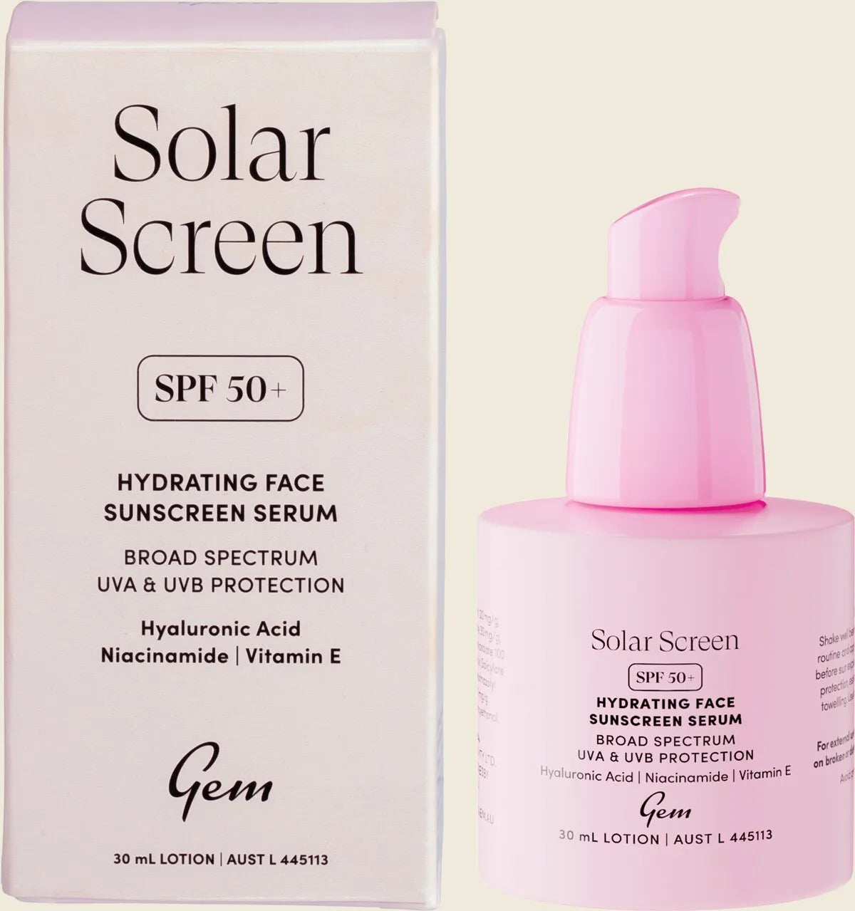 Gem Solar Screen SPF50+ Hydrating Face Sunscreen Serum 30ml
