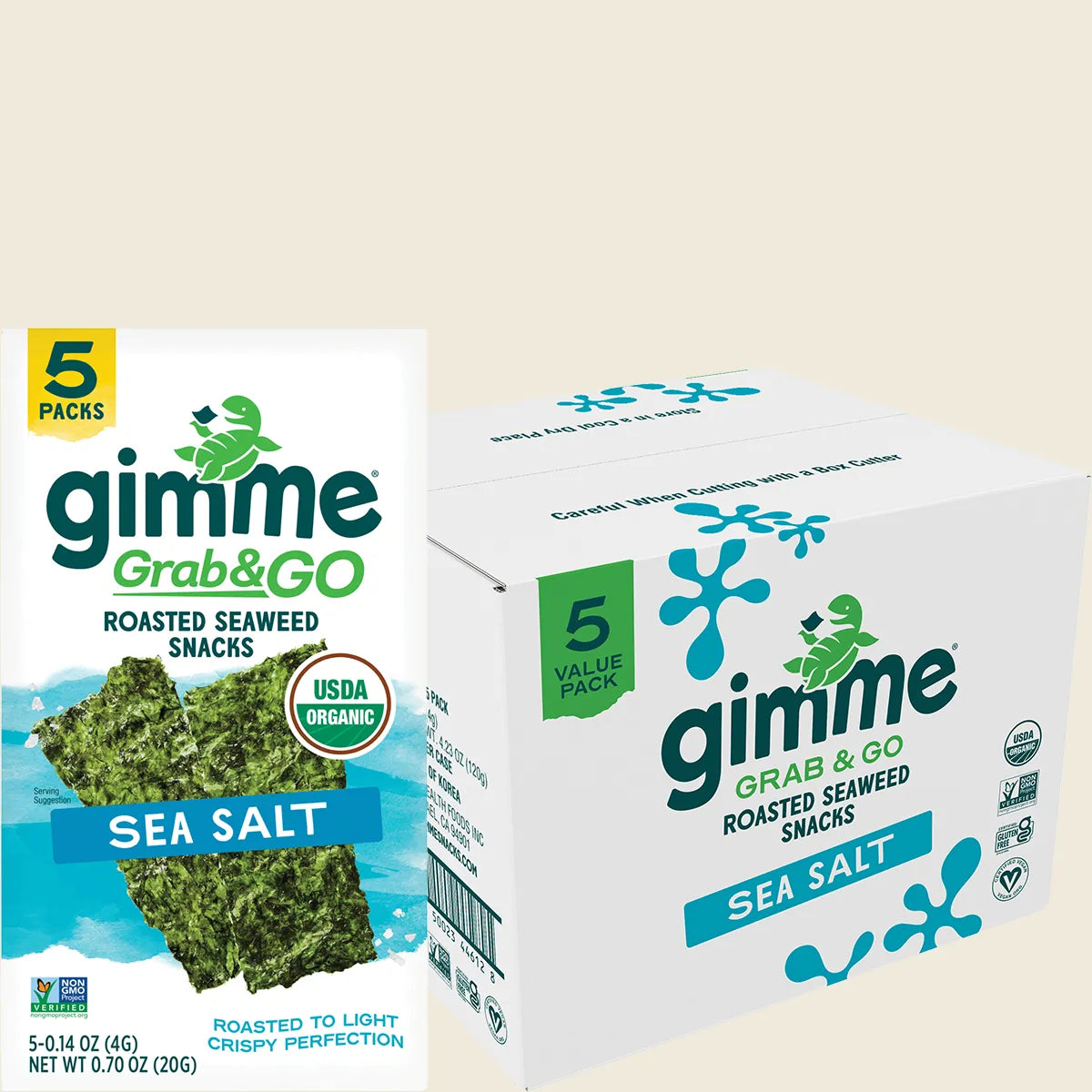 Gimme Roasted Seaweed Snacks Grab & Go Sea Salt 6x20g