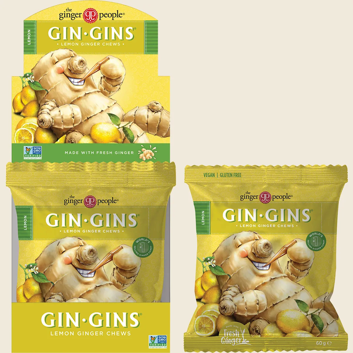 Gin Gins Lemon Ginger Chews 12x60g