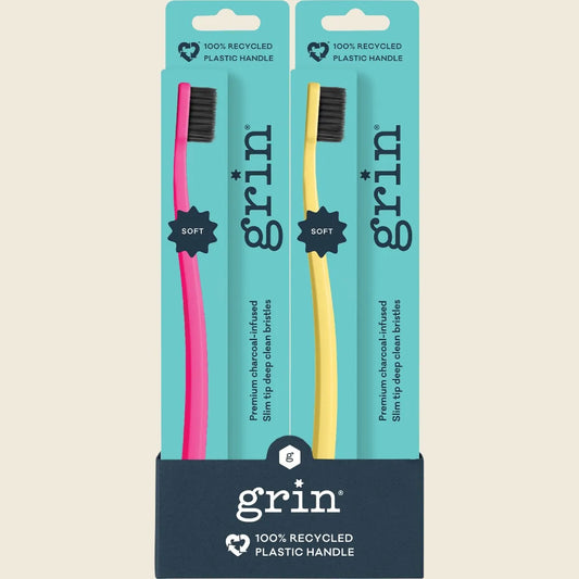 Grin 100% Recycled Toothbrush Soft Fuchsia, Lemon x8