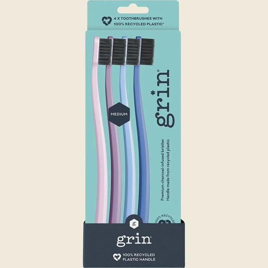 Grin 100% Recycled Toothbrush Medium Purple 8x4pk