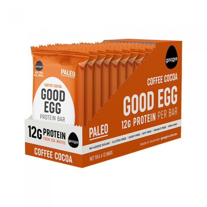Googys Good Egg Protein Bar Coffee Cocoa 55g X 12 Display