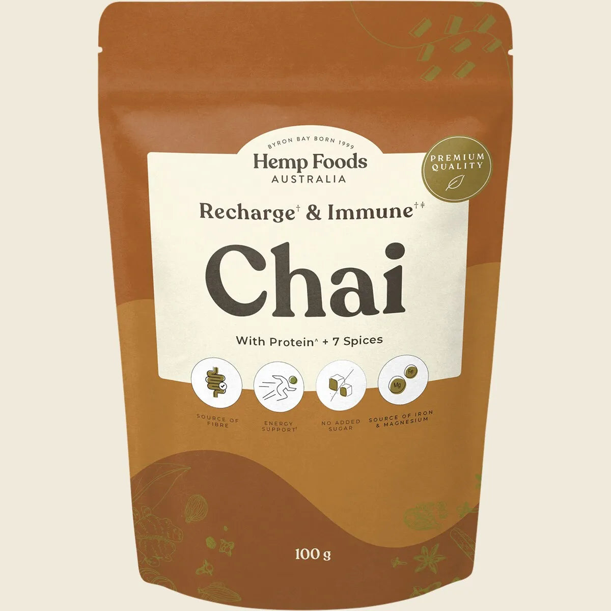 Hemp Foods Australia Chai Recharge + Immune With Protein + 7 Spices 100g