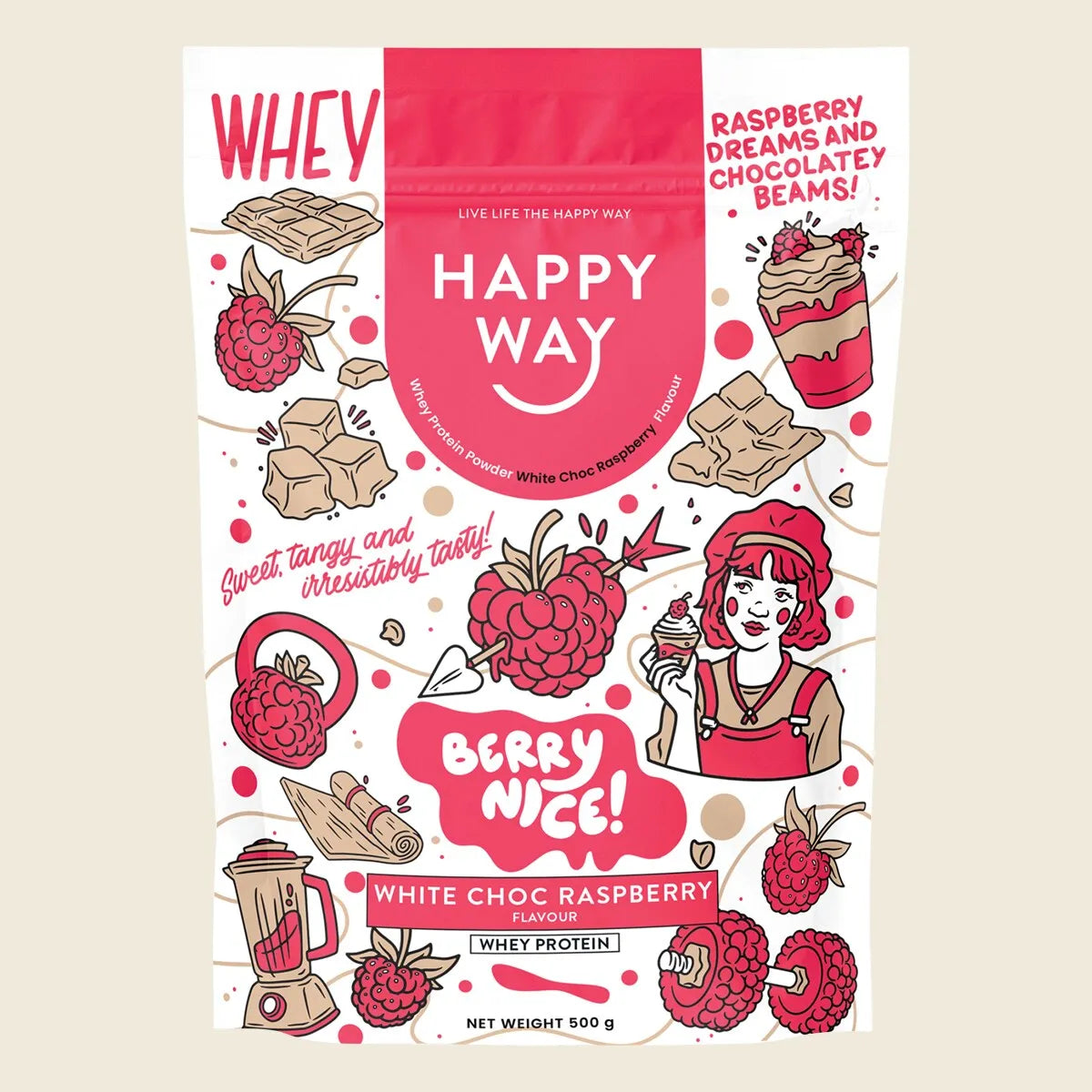 Whey Protein Powder White Choc Raspberry 500g