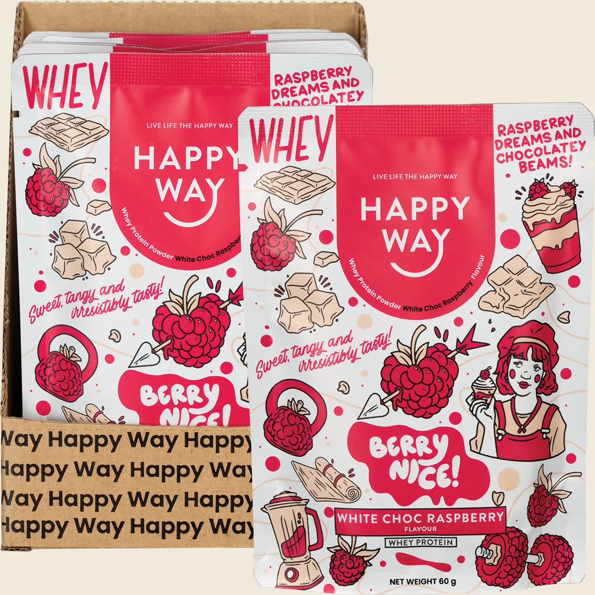 Whey Protein Powder White Chocolate Raspberry 6x60g