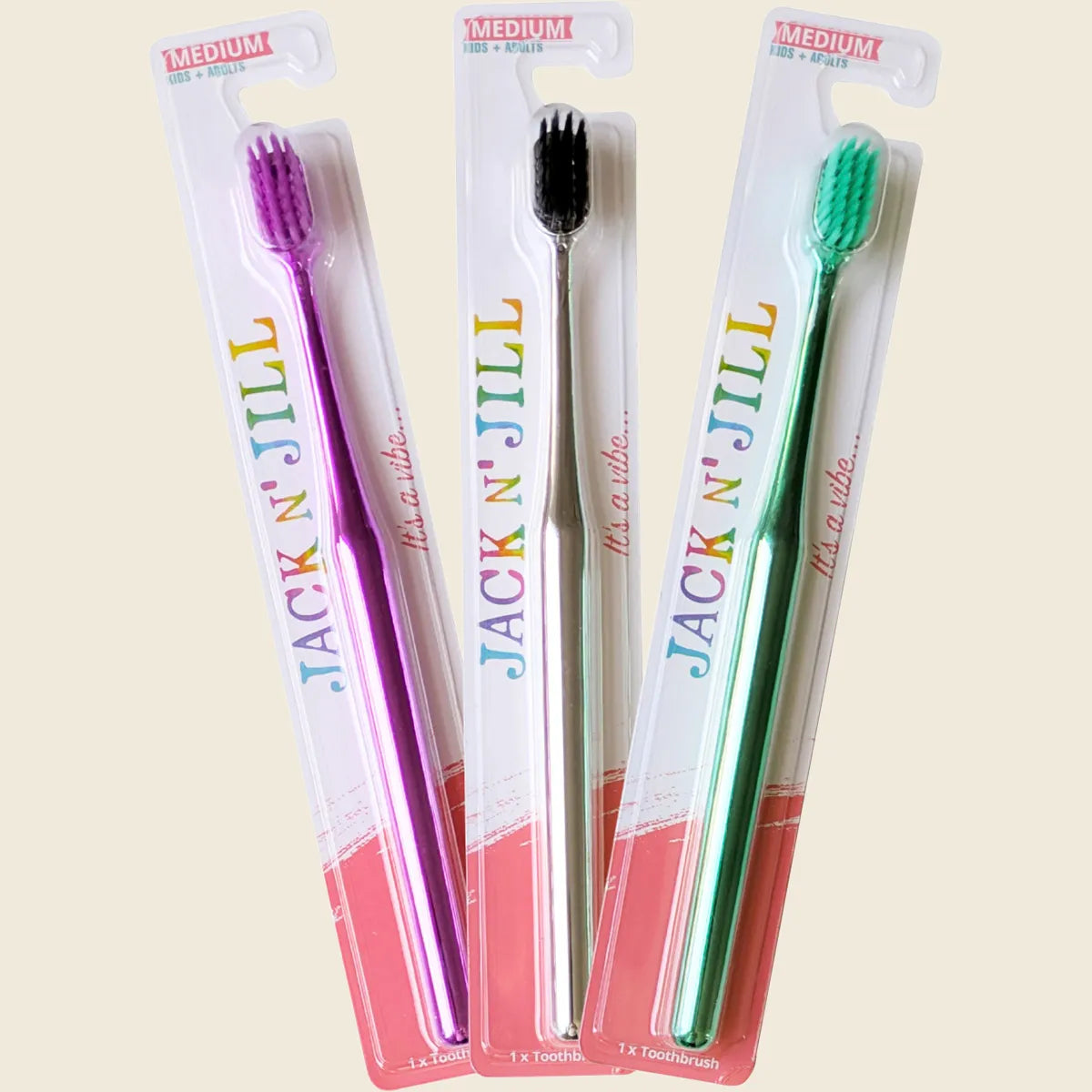 Jack N' Jill Toothbrush Kids & Adults Chrome Medium x8