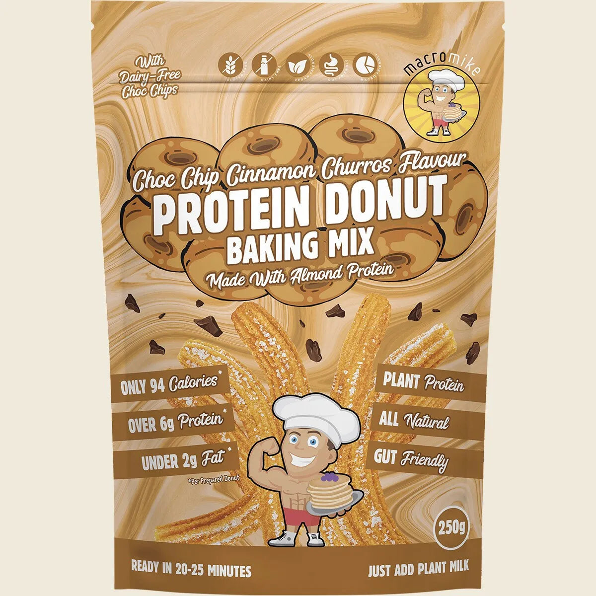 Protein Donut Baking Mix Choc Chip Cinnamon Churros 250g
