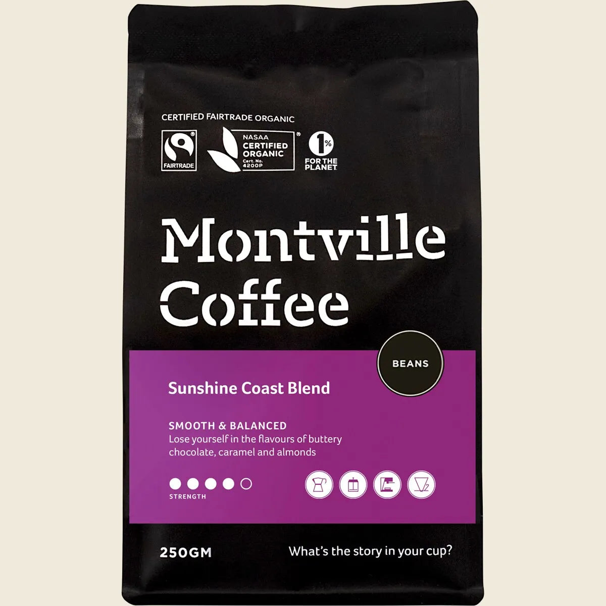 Montville Coffee Organic Sunshine Coast Blend Beans 250g