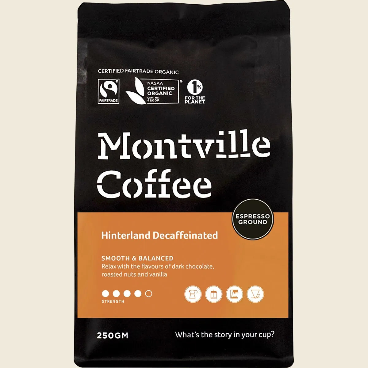 Montville Coffee Organic Sunshine Coast Blend Espresso Ground 250g