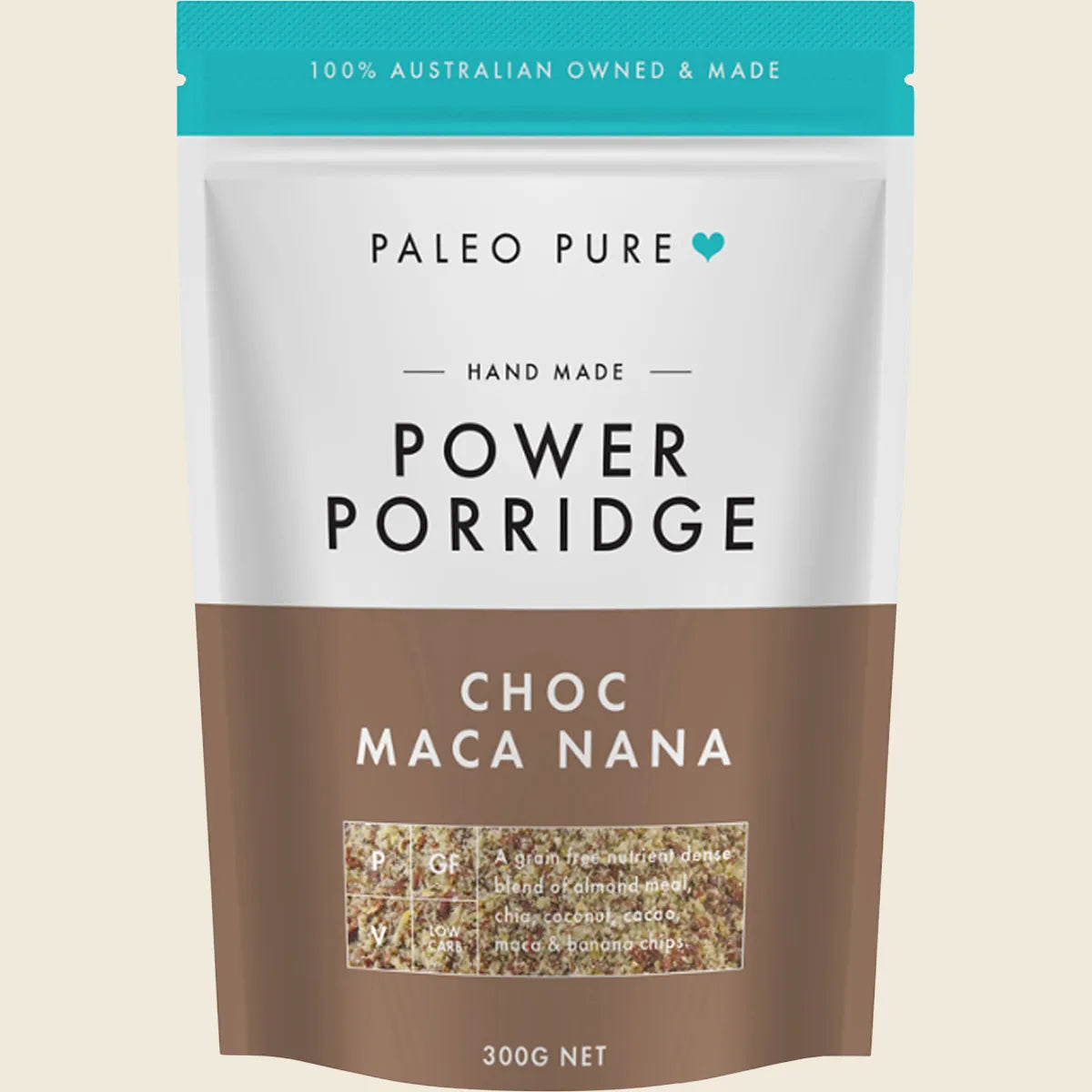 Paleo Pure Organic Creamy Grain Free Power Porridge Choc Maca Nana 300g