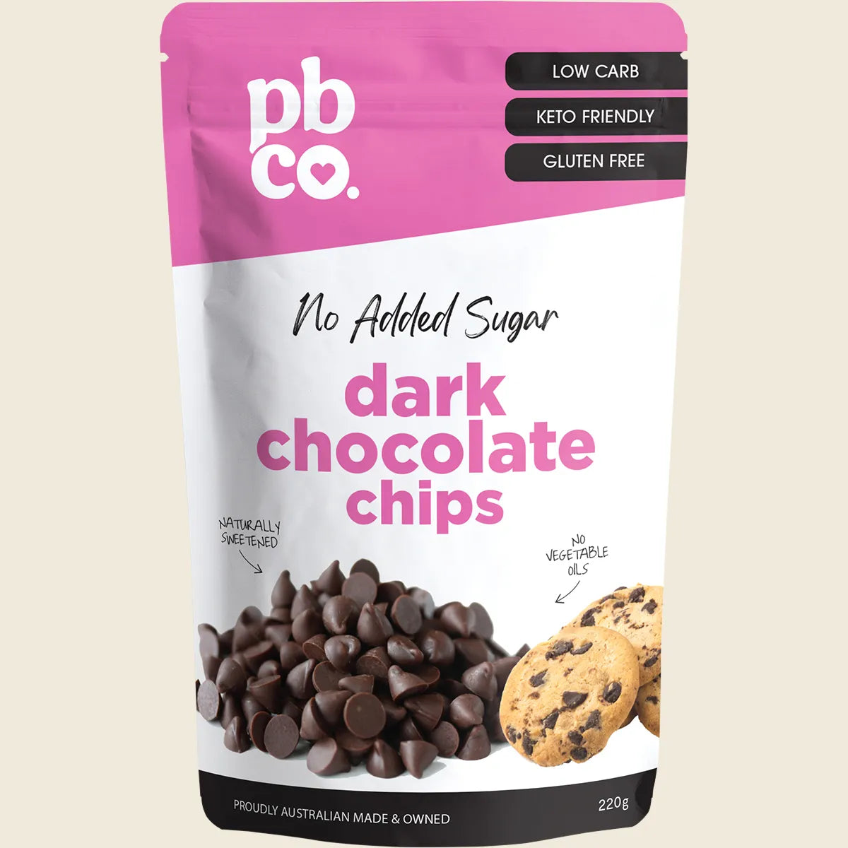 Pbco Dark Chocolate Chips No Added Sugar 220g