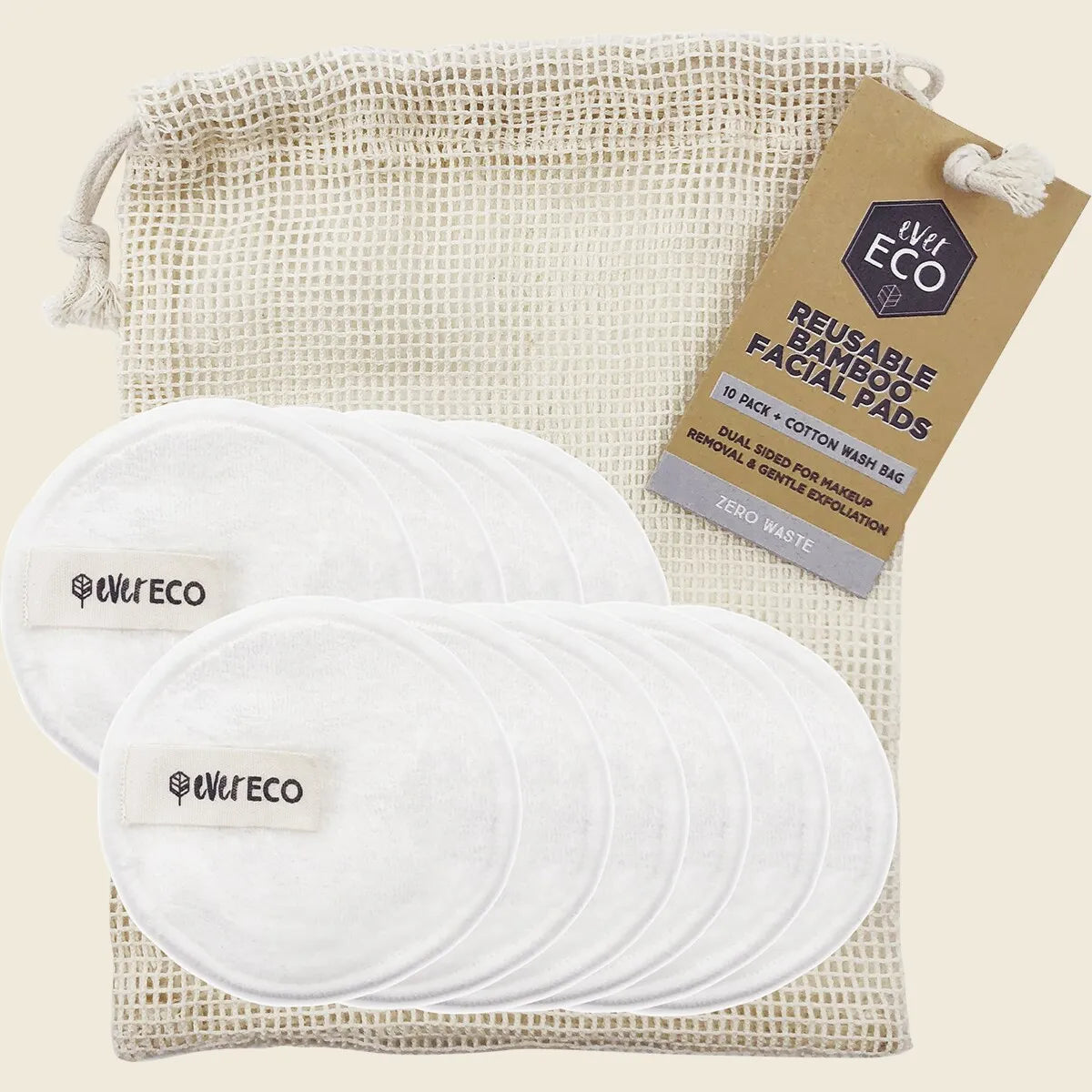Ever Eco Reusable Bamboo Facial Pads White with Cotton Wash Bag 10pk