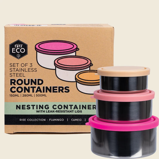 Stainless Steel Round Containers Rise Leak Resistant 3pk