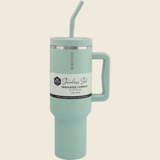 Insulated Tumbler with Handle & Straw Sage 1180ml