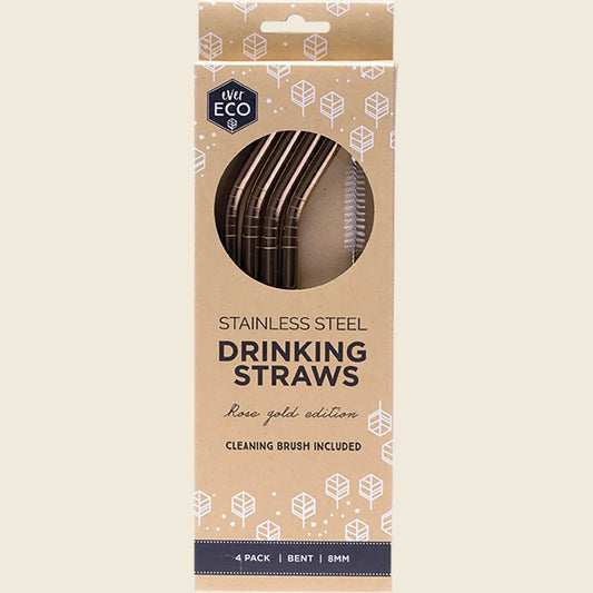 Stainless Steel Straws Bent Rose Gold 4pk