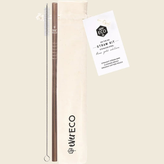 Stainless Steel Straw Kit Straight Rose Gold