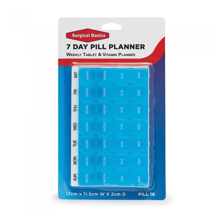 Surgical Basics Pill Box Weekly Pill Planner - 4 Sections Per Day (l17cm X W11.5cm X D2cm)