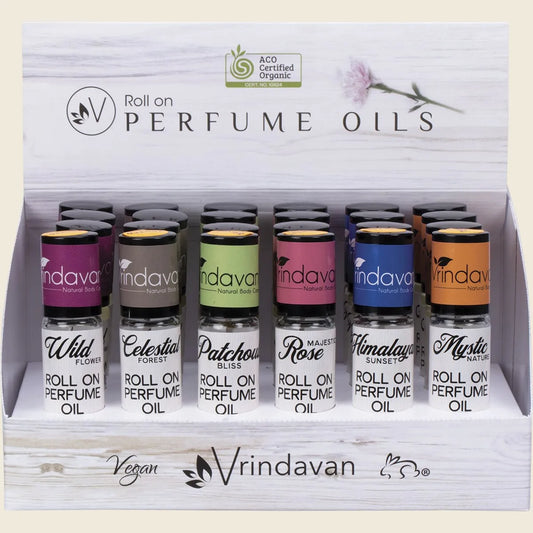 Vrindavan Perfume Oil Counter Display Incl 3xVR91-97 + Testers 18x10ml