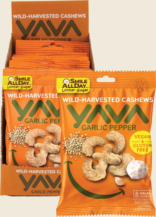 Yava Wild-Harvested Cashews Garlic Pepper 10x35g