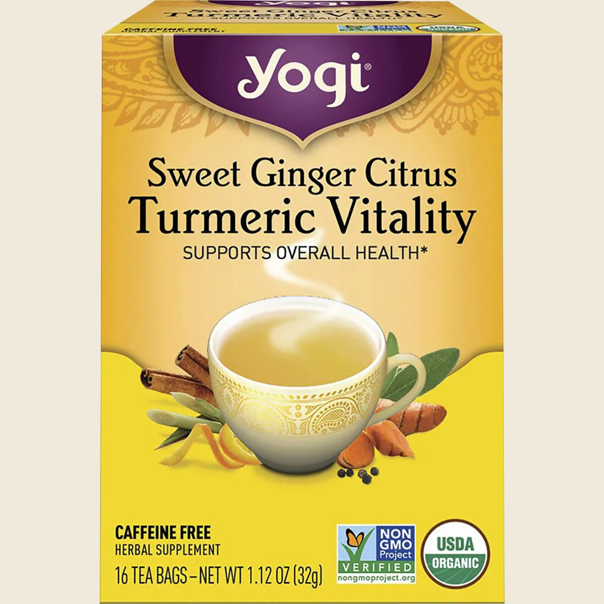 Yogi Tea Herbal Tea Bags Sweet Ginger Citrus Turmeric Vitality 16pk