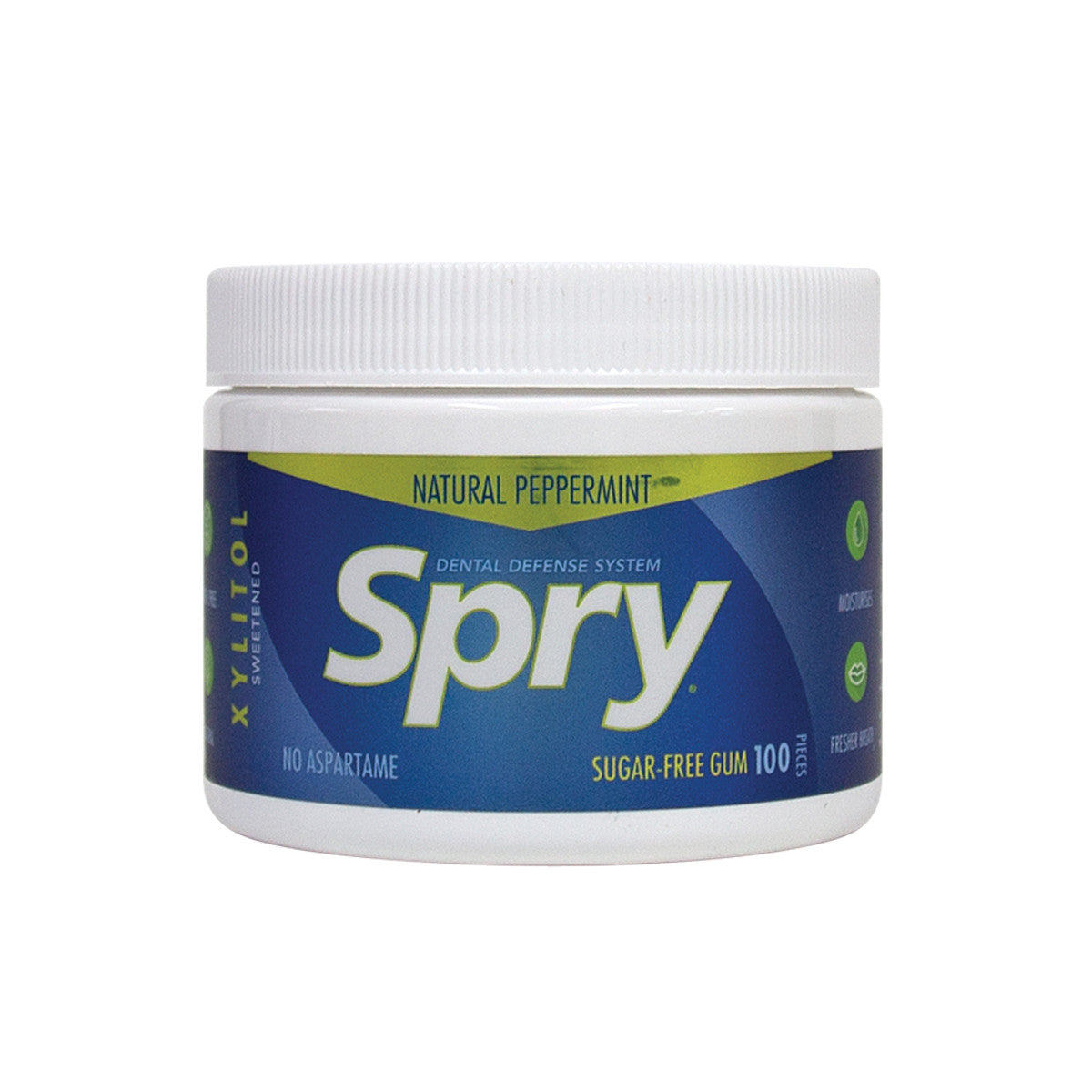 Spry Xylitol Sweetened Sugar-free Chewing Gum Peppermint Tub X 100 Pieces